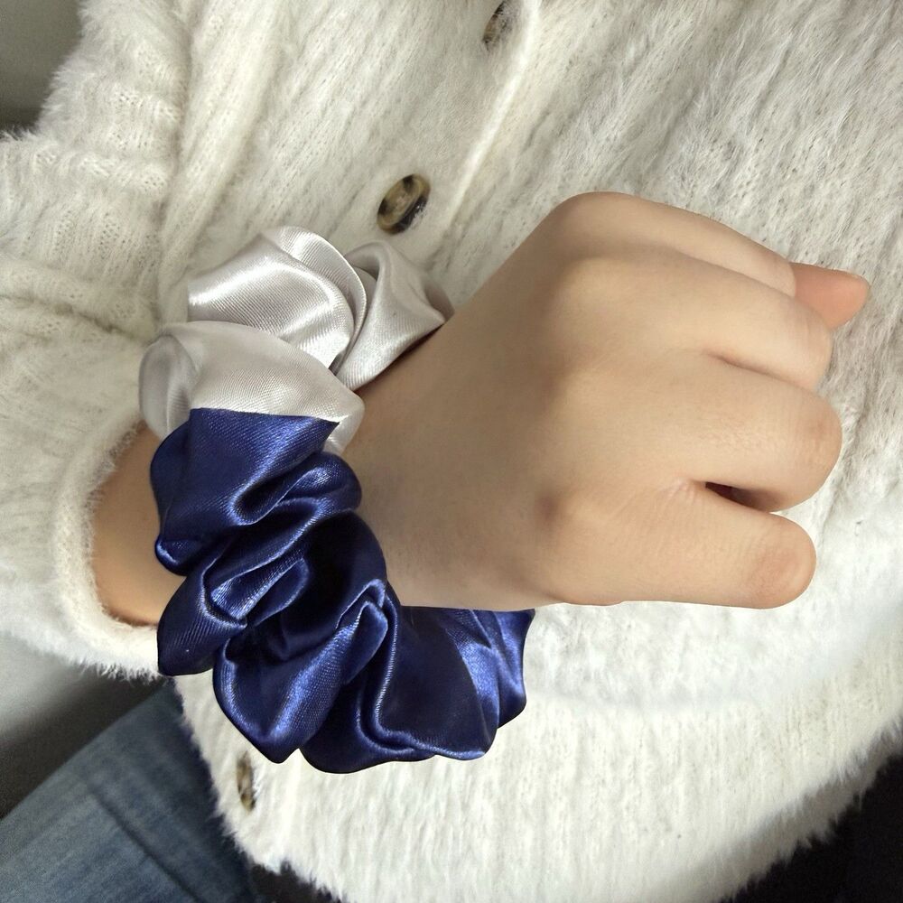 Luxury Blue/ Silver Satin Scrunchie Handmade – Hair Accessory - Picture 13 of 16